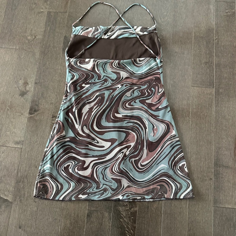 NWOT Pull&Bear Womens Mesh Mini Dress‎ Cowl Neck Retro Grunge Chocolate Brown S - Picture 7 of 8